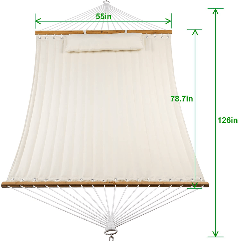 Y- STOP 13.2FT Hammock with Pillow, Quilted Fabric Hammock with Chains and Hooks for Outdoor, Indoor, Double Solid Wood, for Two Person, Max 440 Lbs, Beige Home & Garden > Lawn & Garden > Outdoor Living > Hammocks Y- STOP   