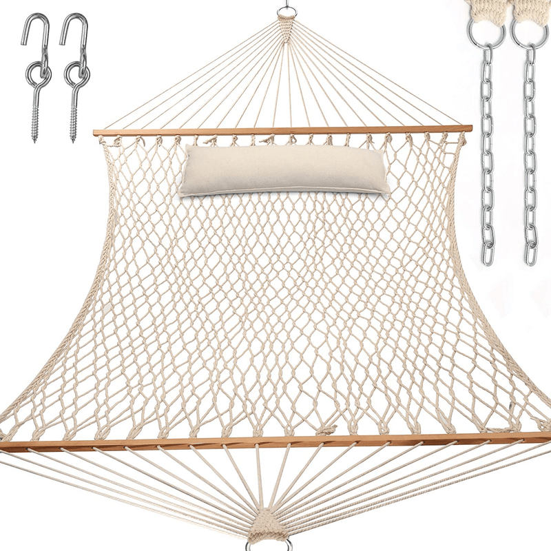 Y- STOP 13.2FT Hammocks,Traditional Cotton Rope Hammock with Chains and Hooks for Outdoor,Indoor,Patio Yard,Double Solid Wood,for Two Person,Max 440 Lbs(Natural) Home & Garden > Lawn & Garden > Outdoor Living > Hammocks Y- STOP Natural  