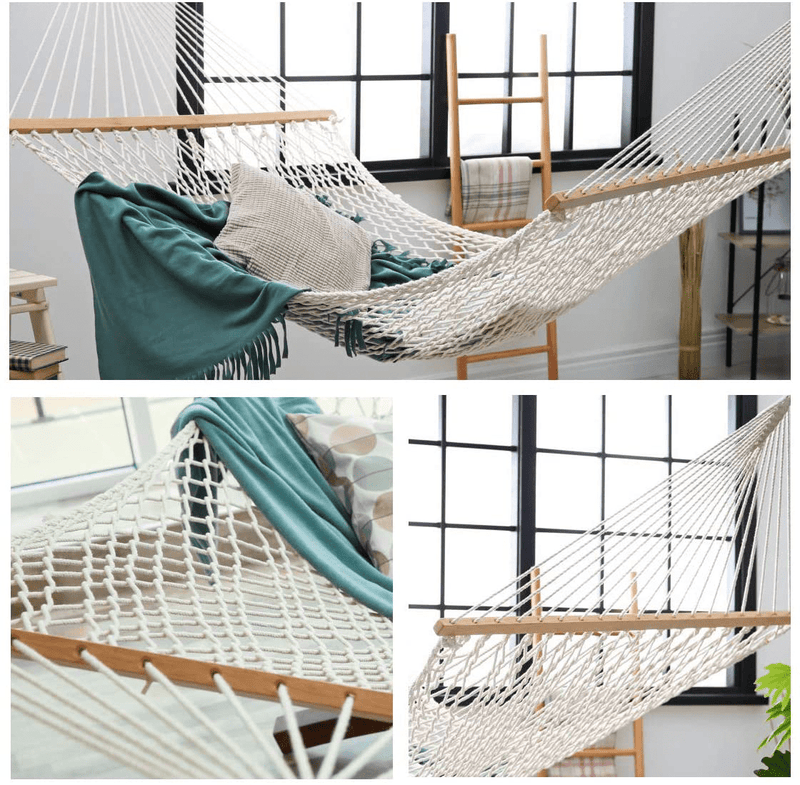 Y- STOP 13.2FT Hammocks,Traditional Cotton Rope Hammock with Chains and Hooks for Outdoor,Indoor,Patio Yard,Double Solid Wood,for Two Person,Max 440 Lbs(Natural) Home & Garden > Lawn & Garden > Outdoor Living > Hammocks Y- STOP   