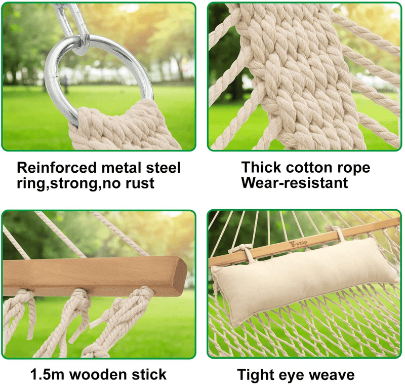 Y- STOP 13.2FT Hammocks,Traditional Cotton Rope Hammock with Chains and Hooks for Outdoor,Indoor,Patio Yard,Double Solid Wood,for Two Person,Max 440 Lbs(Natural) Home & Garden > Lawn & Garden > Outdoor Living > Hammocks Y- STOP   