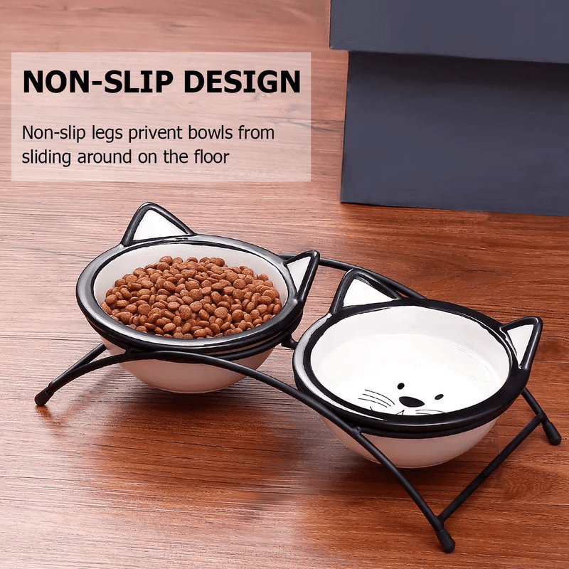 Y YHY Cat Food Bowls Set,Raised Cat Bowls for Food and Water,Ceramic Elevated Pet Dishes Bowls with Stand,12 oz Cats and Small Dogs Bowls,Dishwasher Safe