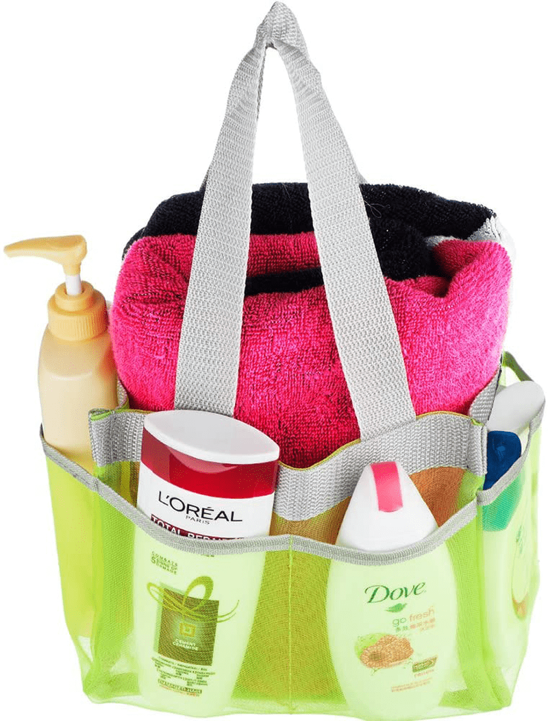 Yaelodesign Shower Caddy Portable Bathroom Mesh Tote Organizer with 7 Storage Compartments Green