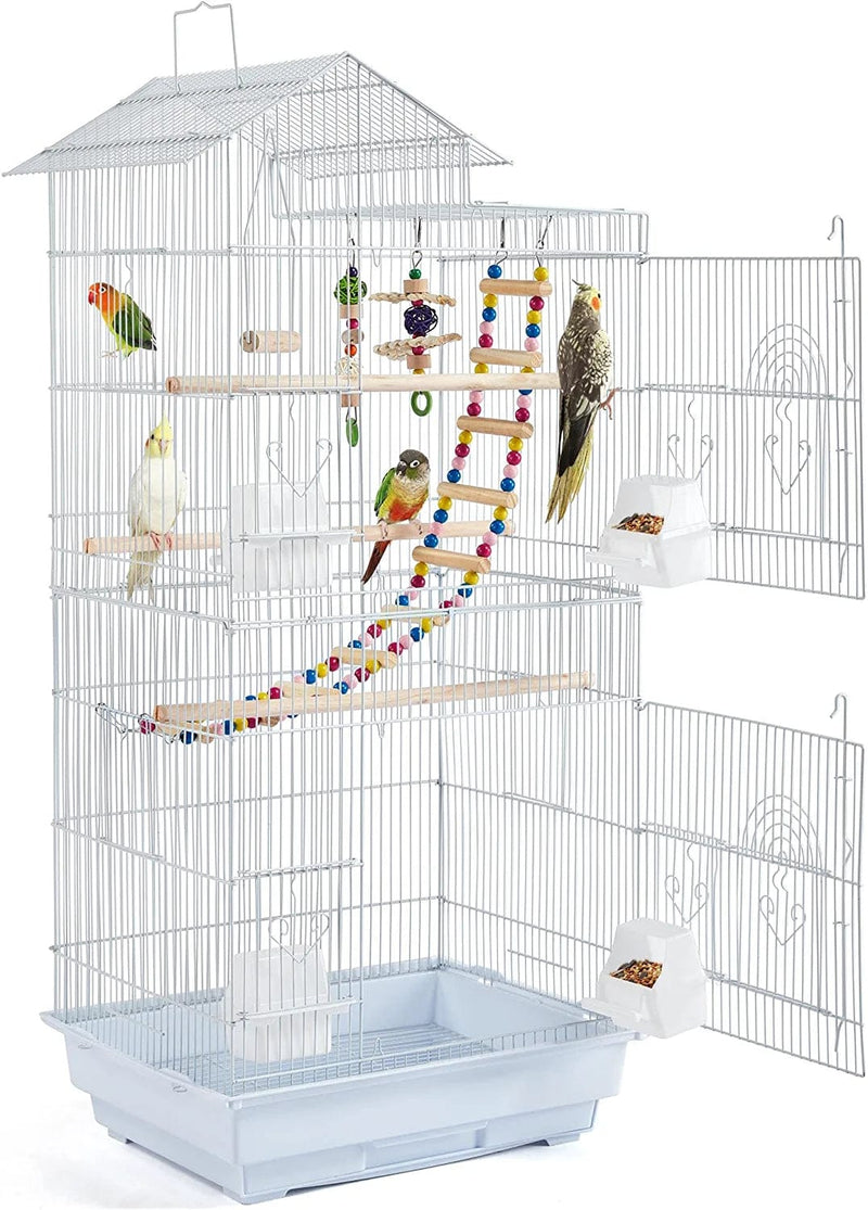 Yaheetech 39-Inch Roof Top Large Flight Parrot Bird Cage for Small Quaker Parrot Cockatiel Sun Parakeet Green Cheek Conure Budgie Finch Lovebird Canary Pet Bird Cage W/Toys Animals & Pet Supplies > Pet Supplies > Bird Supplies > Bird Cages & Stands Yaheetech White  