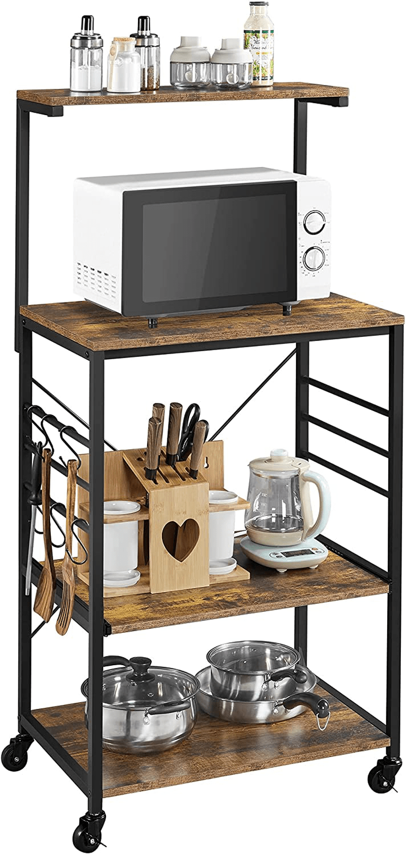 Yaheetech 4-Tier Rolling Bakers Rack for Kitchen with Storage and Sliding Shelf, Utility Microwave Oven Stand Cart Spice Rack Kitchen Organizer on Wheels with 6 Hooks and Adjustable Feet, Rustic Brown Home & Garden > Kitchen & Dining > Food Storage Yaheetech Rustic Brown  