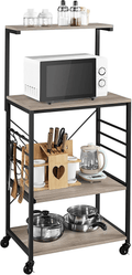 Yaheetech 4-Tier Rolling Bakers Rack for Kitchen with Storage and Sliding Shelf, Utility Microwave Oven Stand Cart Spice Rack Kitchen Organizer on Wheels with 6 Hooks and Adjustable Feet, Rustic Brown Home & Garden > Kitchen & Dining > Food Storage Yaheetech Gray  