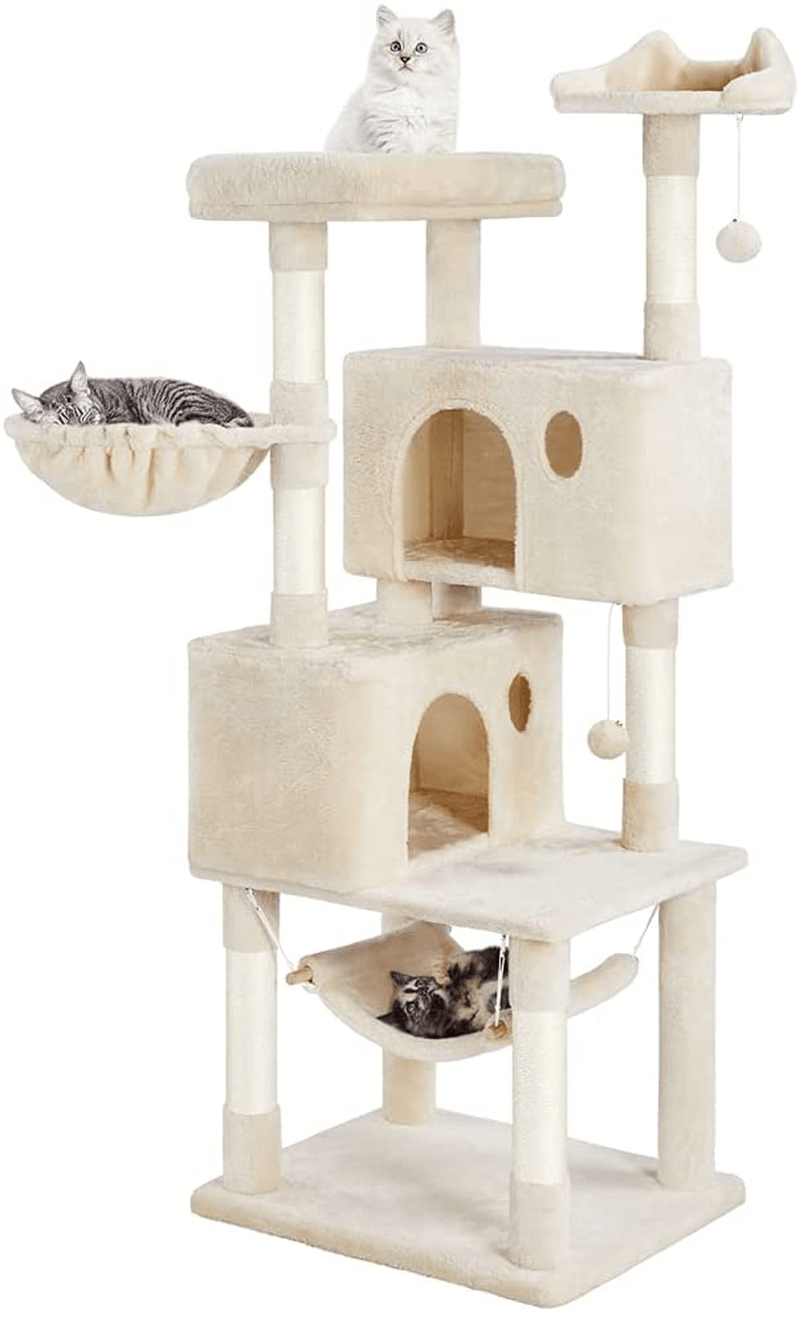 YAHEETECH 64.5In Extra Large Multi-Level Cat Tree Kittens Play House Condo with Platform, Perch Hammock & Scratching Posts, Dark Gray Animals & Pet Supplies > Pet Supplies > Cat Supplies > Cat Beds Yaheetech Beige  