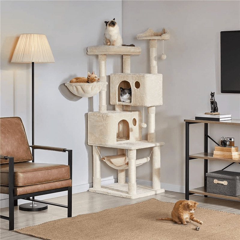YAHEETECH 64.5In Extra Large Multi-Level Cat Tree Kittens Play House Condo with Platform, Perch Hammock & Scratching Posts, Dark Gray Animals & Pet Supplies > Pet Supplies > Cat Supplies > Cat Beds Yaheetech   