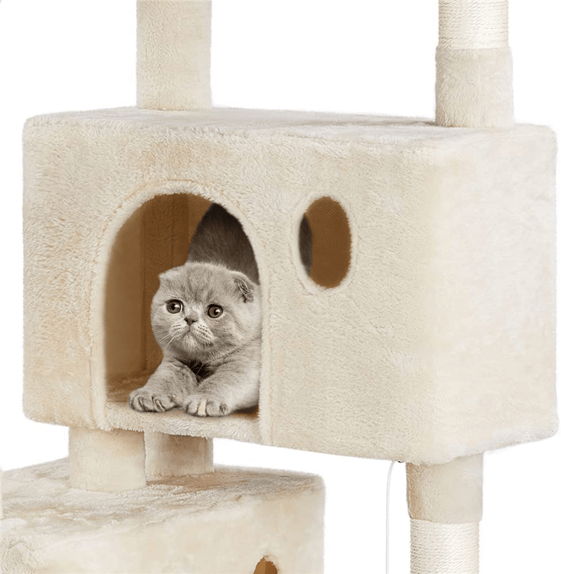 YAHEETECH 64.5In Extra Large Multi-Level Cat Tree Kittens Play House Condo with Platform, Perch Hammock & Scratching Posts, Dark Gray Animals & Pet Supplies > Pet Supplies > Cat Supplies > Cat Beds Yaheetech   