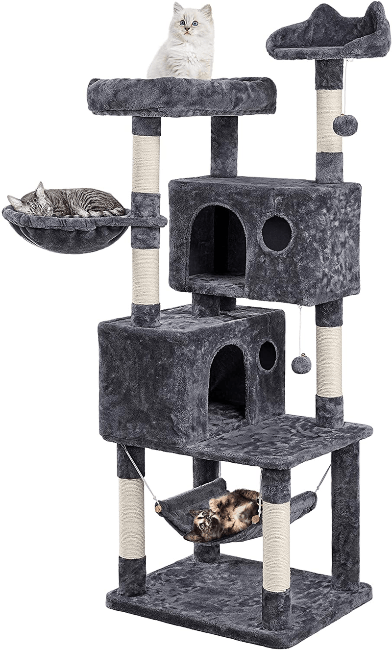 YAHEETECH 64.5In Extra Large Multi-Level Cat Tree Kittens Play House Condo with Platform, Perch Hammock & Scratching Posts, Dark Gray Animals & Pet Supplies > Pet Supplies > Cat Supplies > Cat Beds Yaheetech Dark gray  