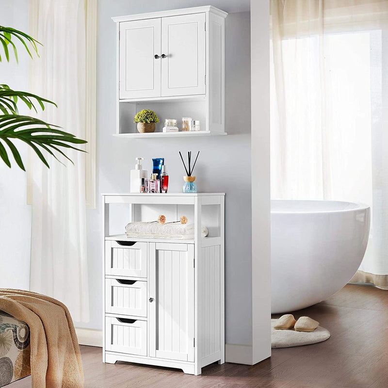 Yaheetech Bathroom Floor Cabinet, Free Standing Wooden Storage Organizer Multiple Tiers Storage Cabinet for Living Room, White
