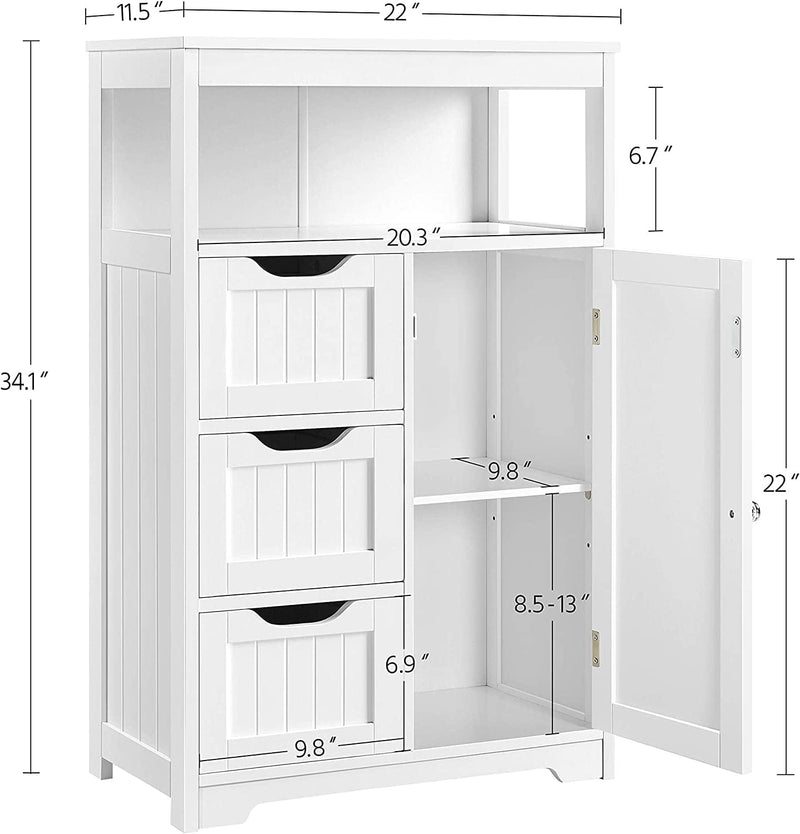 Yaheetech Bathroom Floor Cabinet, Free Standing Wooden Storage Organizer Multiple Tiers Storage Cabinet for Living Room, White