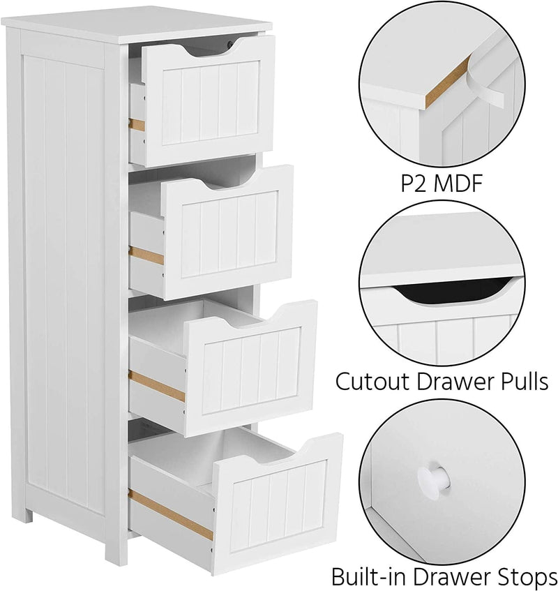 Yaheetech Bathroom Storage Cabinet with 4 Drawers, Wooden Cabinet Free-Standing Organizer Unit, Side Table, Bathroom Accent Furniture, White Home & Garden > Household Supplies > Storage & Organization Yaheetech   