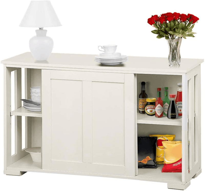 Yaheetech Kitchen Buffet Cabinet Storage Sideboard with Sliding Door, Stackable Cupboard for Kitchen, L42Xw13Xh24.8 Inches, Antique White