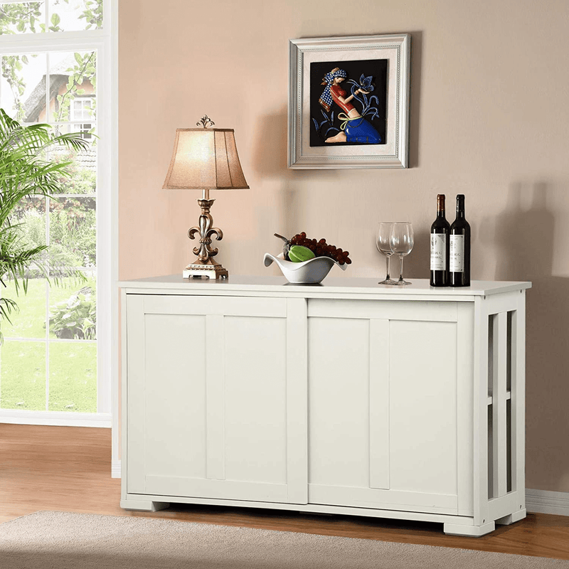 Yaheetech Kitchen Buffet Cabinet Storage Sideboard with Sliding Door, Stackable Cupboard for Kitchen, L42Xw13Xh24.8 Inches, Antique White