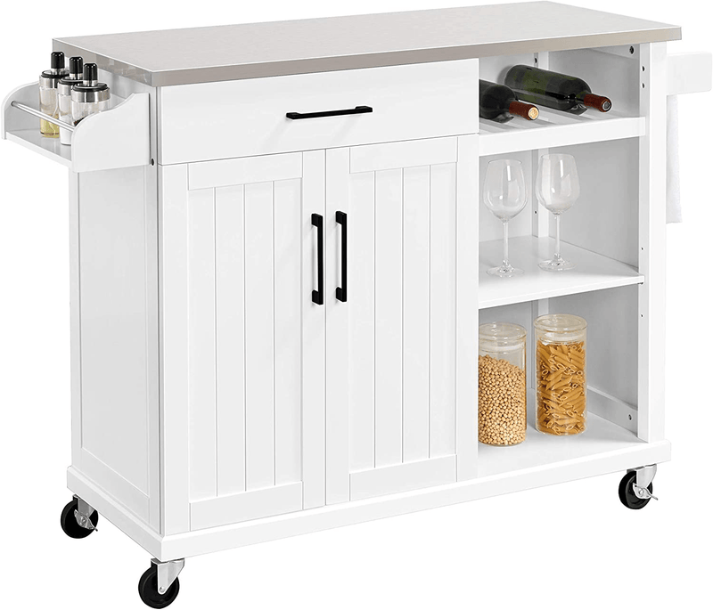 Yaheetech Kitchen Cart with Stainless Steel Top and Storage Cabinet, Kitchen Island on Wheels with Drawer & Open Shelves & Wine Rack & Spice Rack, L51Xw18Xh36 Inches, Black Home & Garden > Kitchen & Dining > Food Storage Yaheetech White  