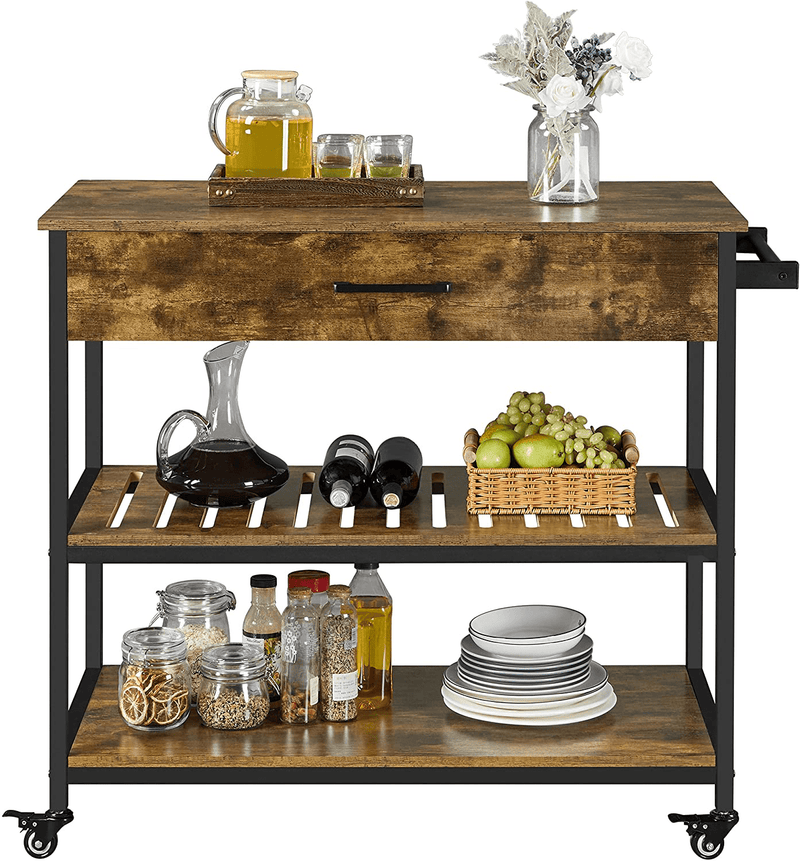 Yaheetech Kitchen Island on Wheels with Storage Drawer & Shelves, 3-Tier Utility Kitchen Cart with Towel Rack & Lockable Wheels for Dining Room, 40 X 20 X 36 Inches, Rustic Brown Home & Garden > Kitchen & Dining > Food Storage Yaheetech Rustic Brown  