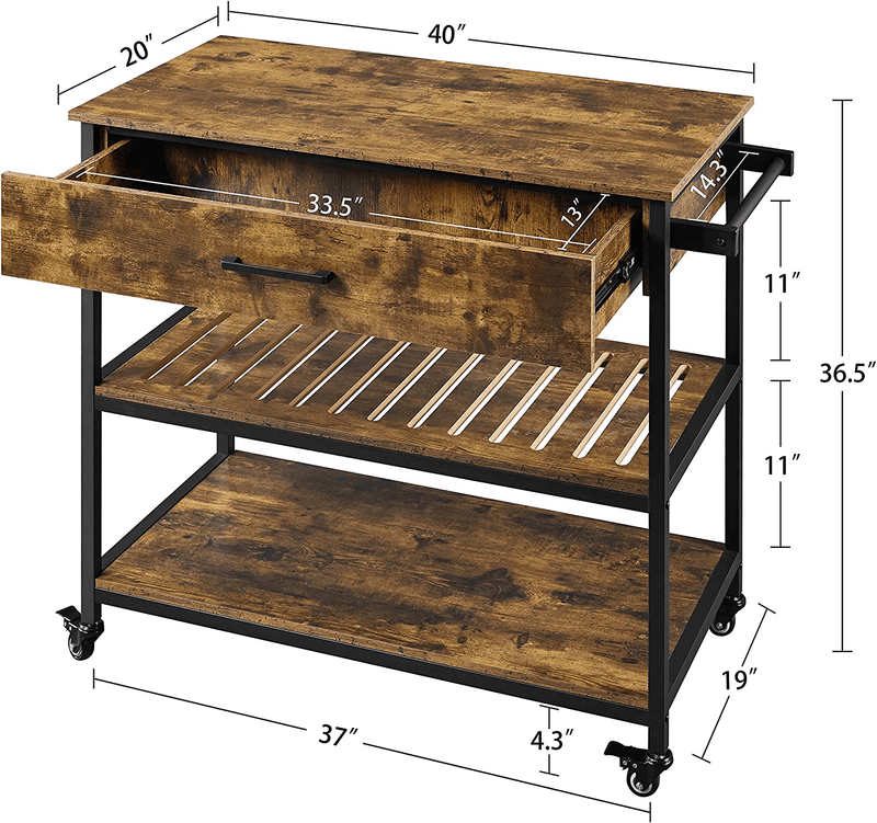 Yaheetech Kitchen Island on Wheels with Storage Drawer & Shelves, 3-Tier Utility Kitchen Cart with Towel Rack & Lockable Wheels for Dining Room, 40 X 20 X 36 Inches, Rustic Brown Home & Garden > Kitchen & Dining > Food Storage Yaheetech   