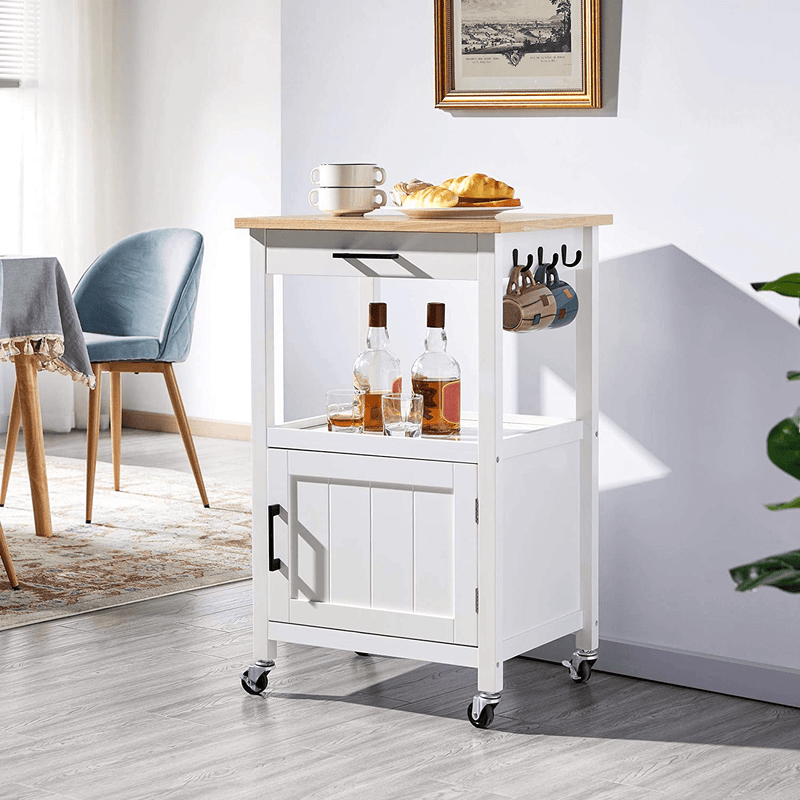 Yaheetech Rolling Kitchen Island with Single Door Cabinet and Storage Shelf, Kitchen Cart with Drawer on Swivel Wheels for Dinning Room/Living Room, L22Xw18Xh35