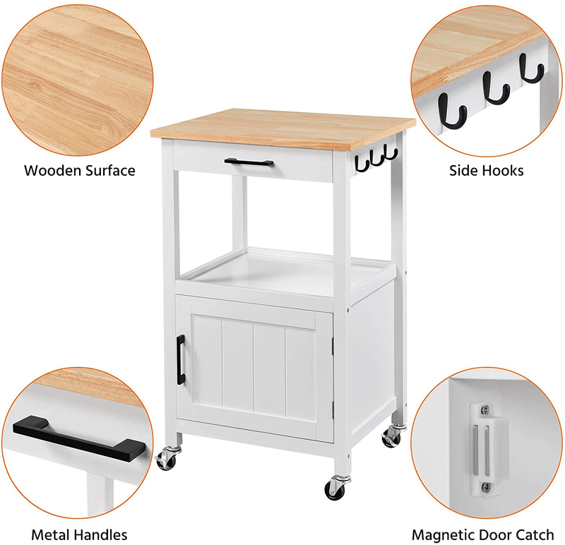 Yaheetech Rolling Kitchen Island with Single Door Cabinet and Storage Shelf, Kitchen Cart with Drawer on Swivel Wheels for Dinning Room/Living Room, L22Xw18Xh35