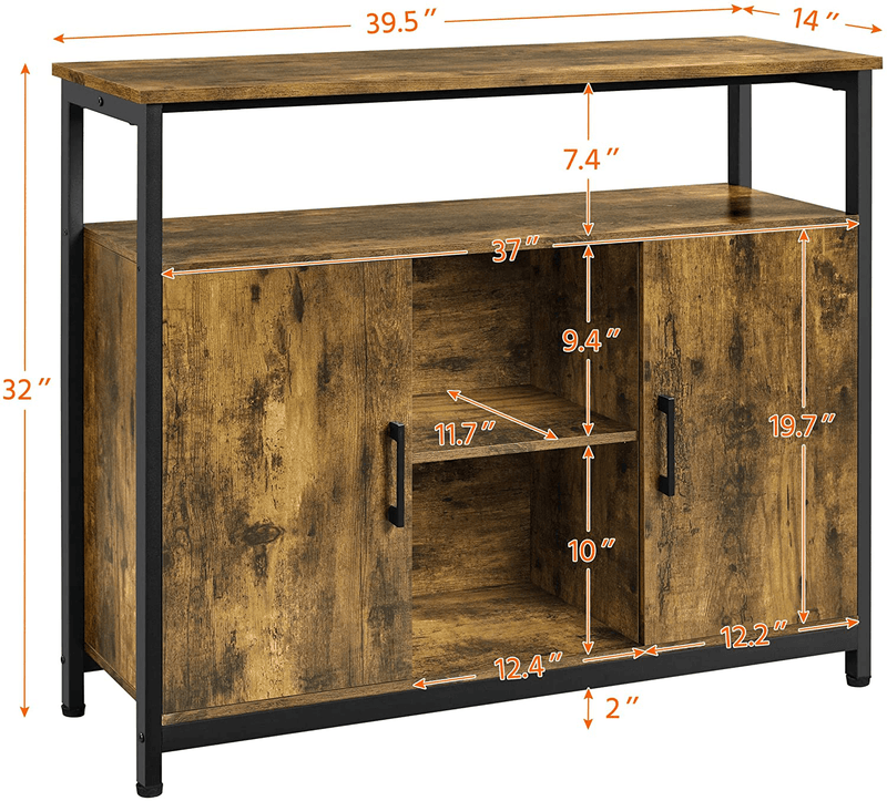 Yaheetech Sideboard, Kitchen Buffet Table, Storage Cabinet, Console Table with Two Doors and Adjustable Shelves for Kitchen, Dining Living Room Entryway, Industrial Style, Rustic Brown