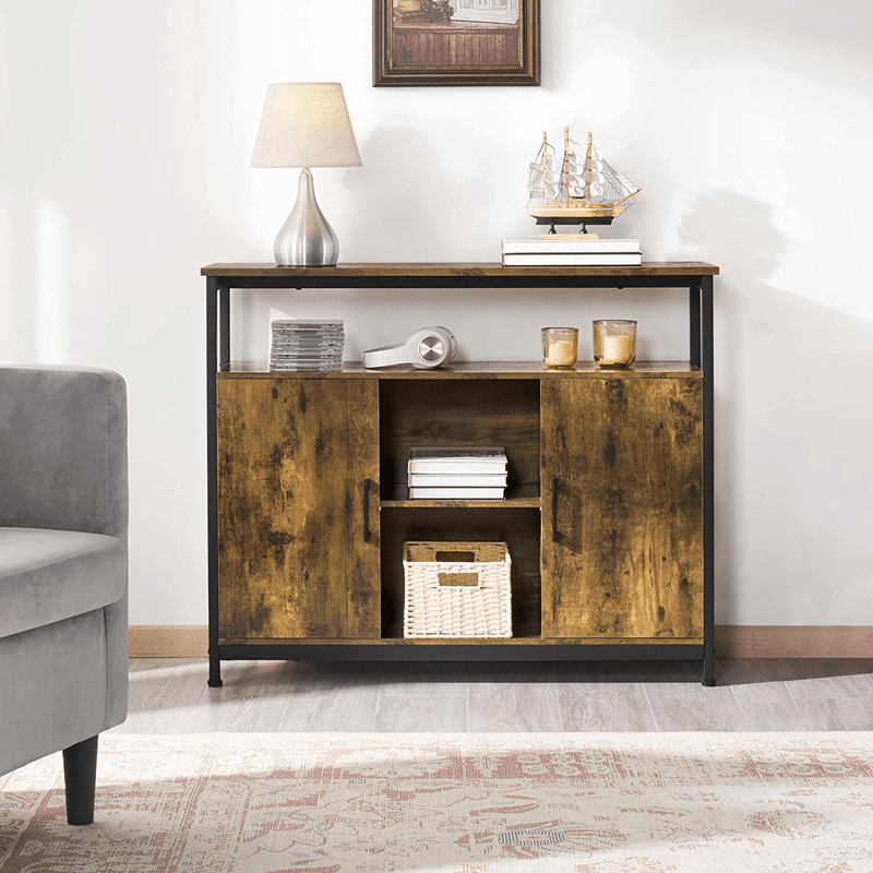Yaheetech Sideboard, Kitchen Buffet Table, Storage Cabinet, Console Table with Two Doors and Adjustable Shelves for Kitchen, Dining Living Room Entryway, Industrial Style, Rustic Brown