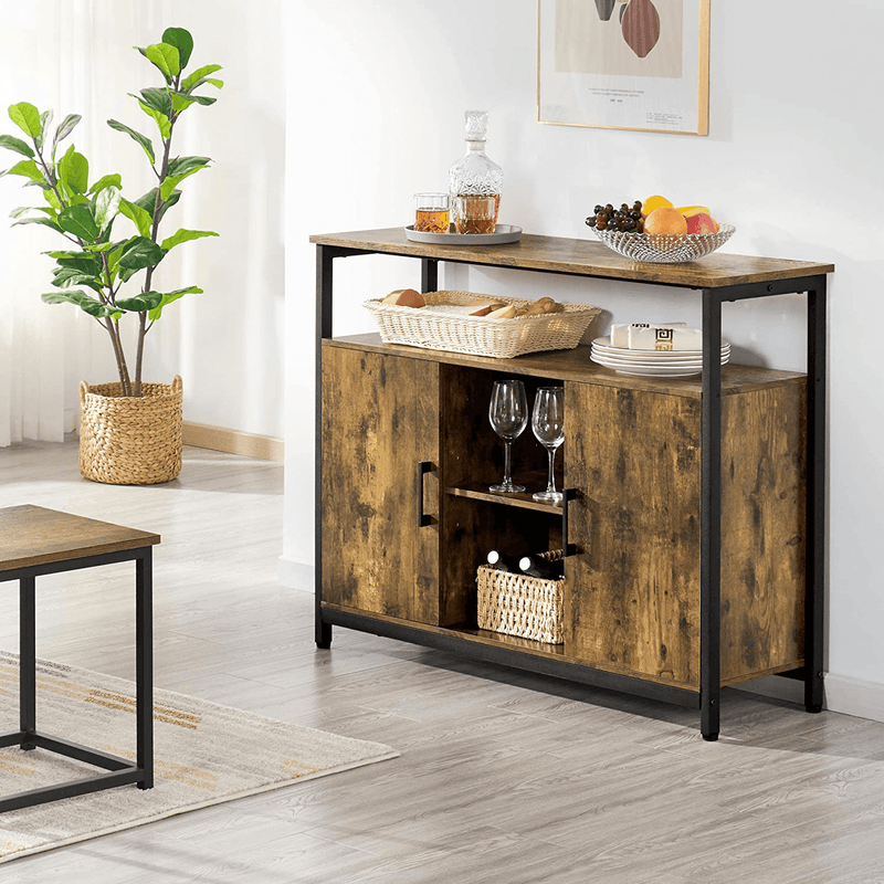 Yaheetech Sideboard, Kitchen Buffet Table, Storage Cabinet, Console Table with Two Doors and Adjustable Shelves for Kitchen, Dining Living Room Entryway, Industrial Style, Rustic Brown Home & Garden > Kitchen & Dining > Food Storage Yaheetech   
