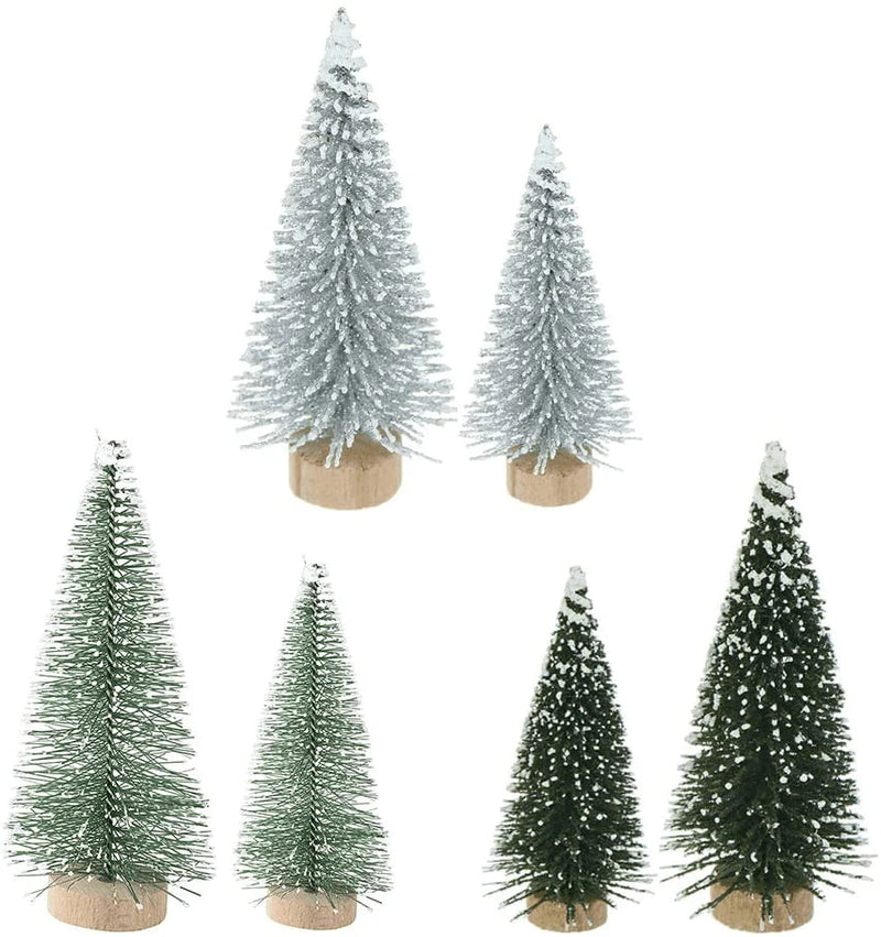 Yahpetes Miniature Christmas Tree 6 Pcs Pine Trees Sisal Trees Snow Frost Ornaments with Wooden Bases for Miniature Scenes, Christmas Crafting and Designing, Mixed Size Home & Garden > Decor > Seasonal & Holiday Decorations > Christmas Tree Stands Yahpetes Default Title  