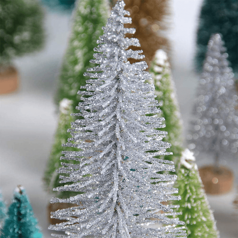 Yahpetes Miniature Christmas Tree 6 Pcs Pine Trees Sisal Trees Snow Frost Ornaments with Wooden Bases for Miniature Scenes, Christmas Crafting and Designing, Mixed Size Home & Garden > Decor > Seasonal & Holiday Decorations > Christmas Tree Stands Yahpetes   