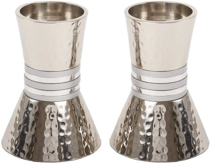 Yair Emanuel Candlesticks Judaica Hammered Metal Designed with Red Colored Rings| Shades of Red | CA-3 Home & Garden > Decor > Home Fragrance Accessories > Candle Holders Yair Emanuel Silver Rings  