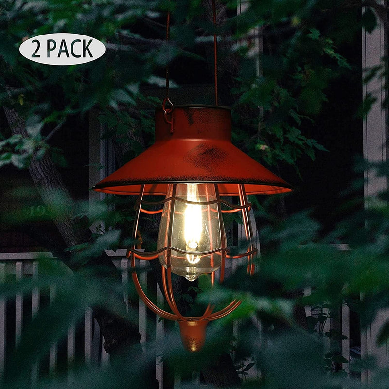Yakii 2 Pack Solar Lantern Hanging Waterproof Outdoor Metal Solar Lamp with Warm White Light Decorate for Yard Garden Pathway Patio Porch Decor (Red) Home & Garden > Lighting > Lamps YAKii RETRO RED  