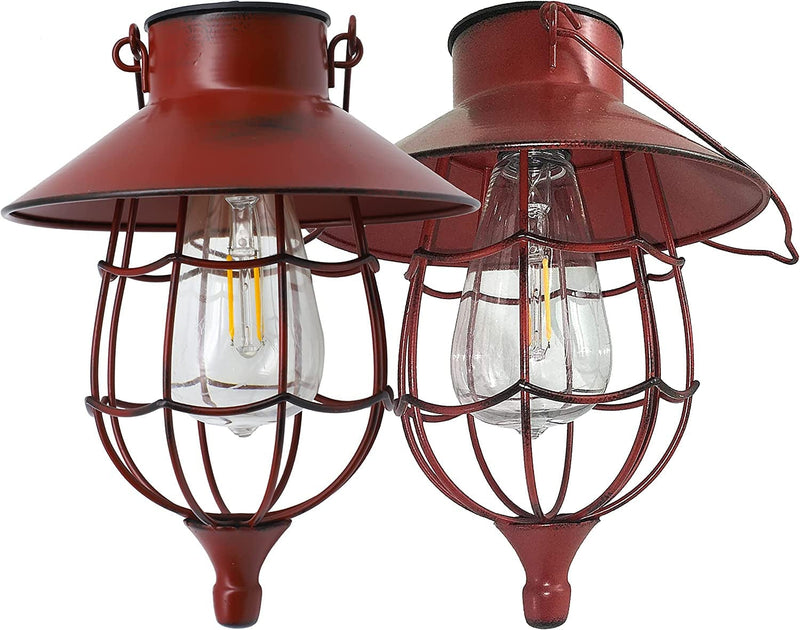 Yakii 2 Pack Solar Lantern Hanging Waterproof Outdoor Metal Solar Lamp with Warm White Light Decorate for Yard Garden Pathway Patio Porch Decor (Red) Home & Garden > Lighting > Lamps YAKii   