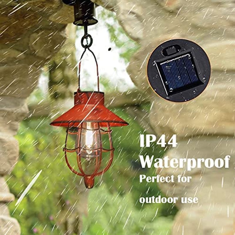 Yakii 2 Pack Solar Lantern Hanging Waterproof Outdoor Metal Solar Lamp with Warm White Light Decorate for Yard Garden Pathway Patio Porch Decor (Red) Home & Garden > Lighting > Lamps YAKii   