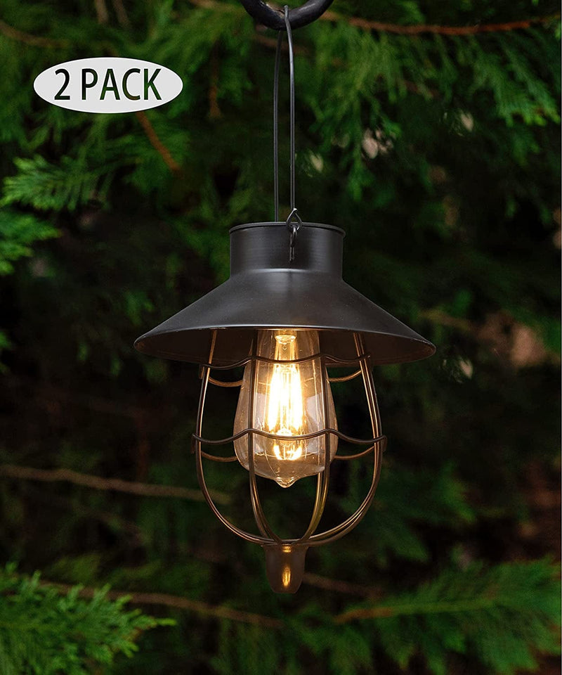 Yakii 2 Pack Solar Lantern Hanging Waterproof Outdoor Metal Solar Lamp with Warm White Light Decorate for Yard Garden Pathway Patio Porch Decor (Red) Home & Garden > Lighting > Lamps YAKii CLASSICAL BLACK  