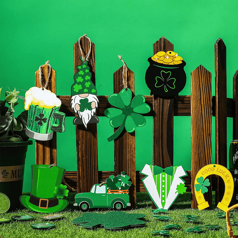 Yalikop 24 Pieces St Patricks Decorations Shamrock Wooden Ornaments Wood St Patricks Tree Hanging Ornaments Gnome Wooden Ornament for Irish Lucky Day St. Patrick'S Day Party Favors (Lovely Style) Arts & Entertainment > Party & Celebration > Party Supplies Yalikop   