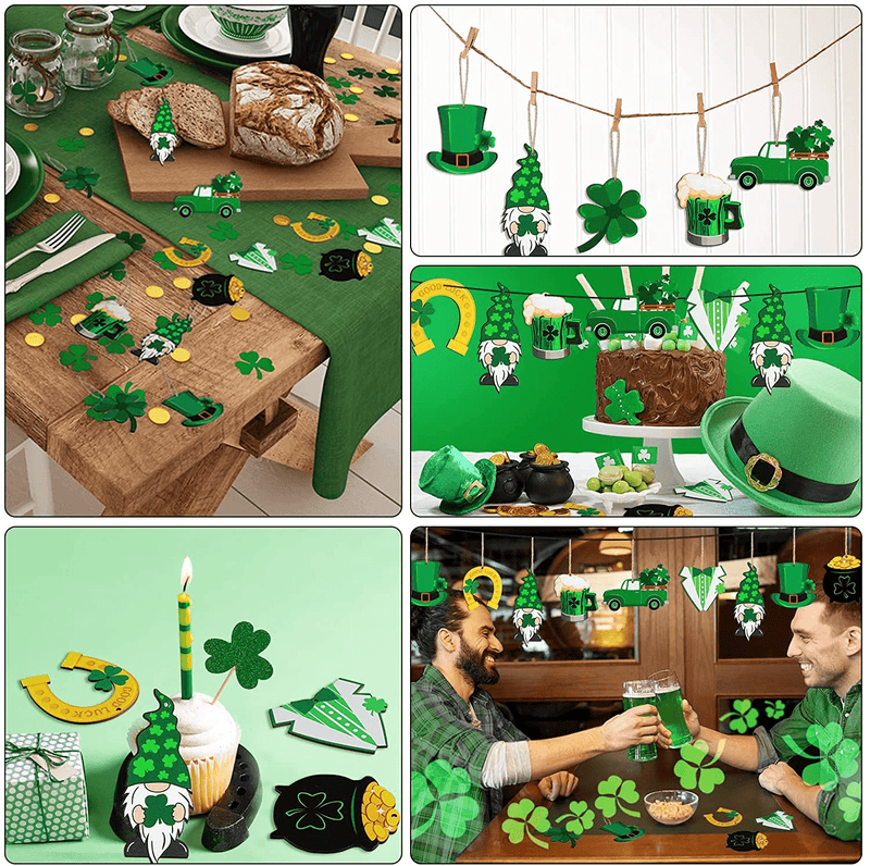 Yalikop 24 Pieces St Patricks Decorations Shamrock Wooden Ornaments Wood St Patricks Tree Hanging Ornaments Gnome Wooden Ornament for Irish Lucky Day St. Patrick'S Day Party Favors (Lovely Style) Arts & Entertainment > Party & Celebration > Party Supplies Yalikop   