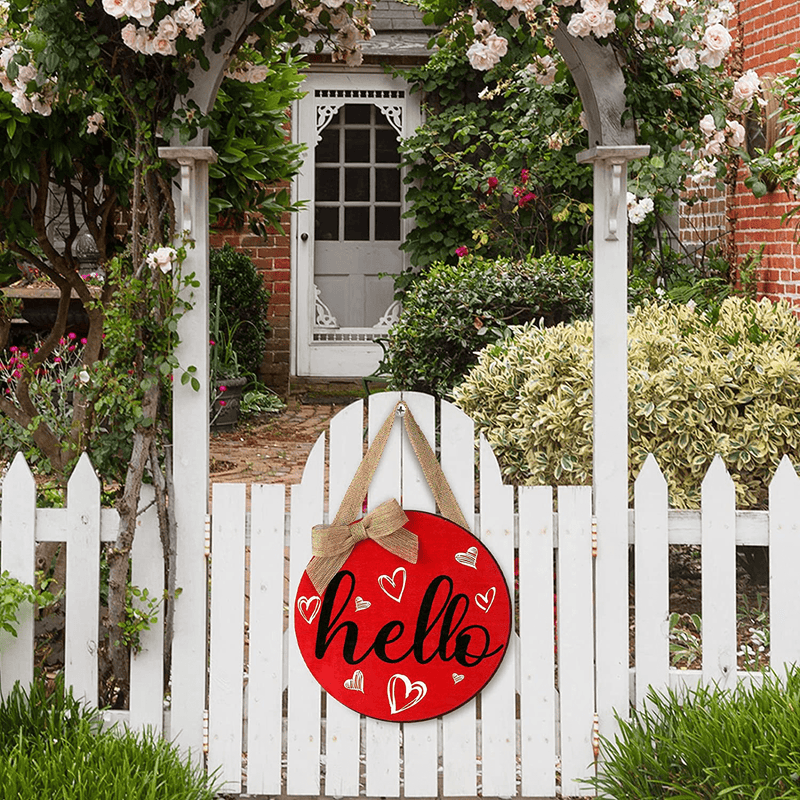 Yalikop Valentine'S Day Hello Sign Door Hanger Wooden Hanging Sign Heart Printed Sign for Valentine'S Day Home Window Wall Farmhouse Indoor Outdoor Decor Home & Garden > Decor > Seasonal & Holiday Decorations Yalikop   
