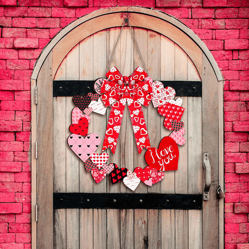 Yalikop Valentines Day Wreaths Red Heart Wall Hanging Sign Wooden Heart Art Hanger Front Door Decoration for Valentines Indoor Outdoor Home Decor Home & Garden > Decor > Seasonal & Holiday Decorations Yalikop   