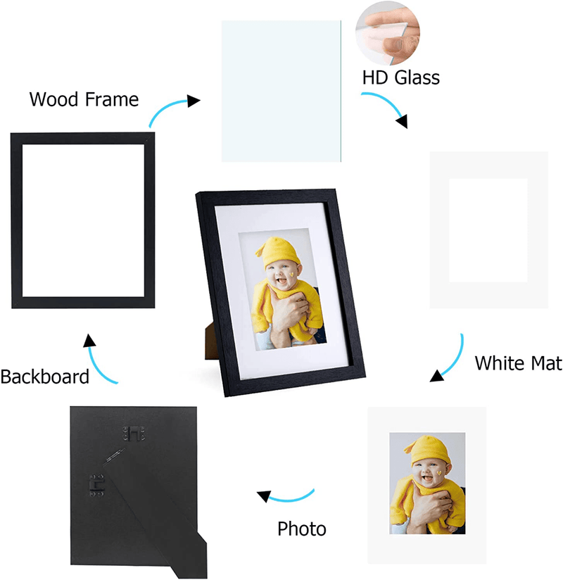 Yamiyo 8x10 Picture Frame Black with HD Glass Cover,Display Pictures 5x7 with Mat or 8x10 Without Mat,Multi Photo Frames Collage in Bulk for Wall or Tabletop Display Home & Garden > Decor > Picture Frames Yamiyo   