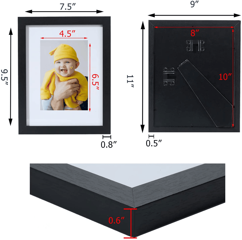 Yamiyo 8x10 Picture Frame Black with HD Glass Cover,Display Pictures 5x7 with Mat or 8x10 Without Mat,Multi Photo Frames Collage in Bulk for Wall or Tabletop Display Home & Garden > Decor > Picture Frames Yamiyo   