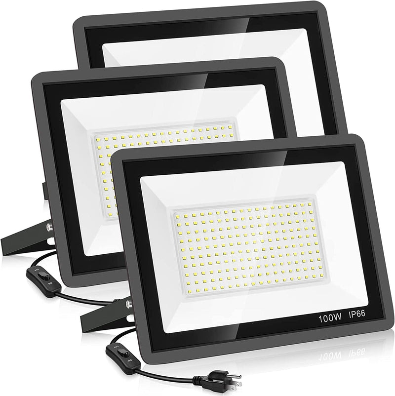 YANYCN 3 Pack 200W LED Flood Light,Super Bright Exterior Security Lights with Plug,Ip66 Waterproof Outdoor Flood Light, 22800Lm 5000K Daylight White Floodlight for Yard, Garden,Basketball Court, Arena Home & Garden > Lighting > Flood & Spot Lights YANYCN 100w Led Flood Light 3pack  