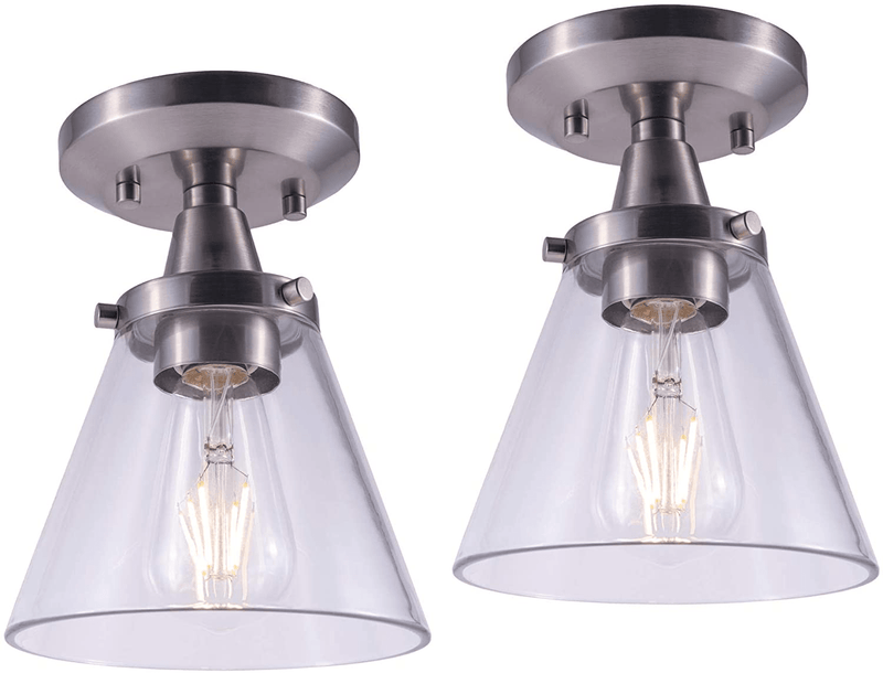 Yaokuem Semi Flush Mount Ceiling Light Fixture, E26 Medium Base, Metal Housing with Clear Glass, Bulbs NOT Included, 2-Pack (Nickel Finish)