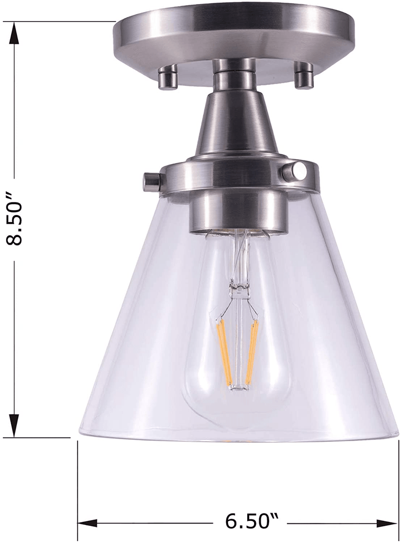 Yaokuem Semi Flush Mount Ceiling Light Fixture, E26 Medium Base, Metal Housing with Clear Glass, Bulbs NOT Included, 2-Pack (Nickel Finish)
