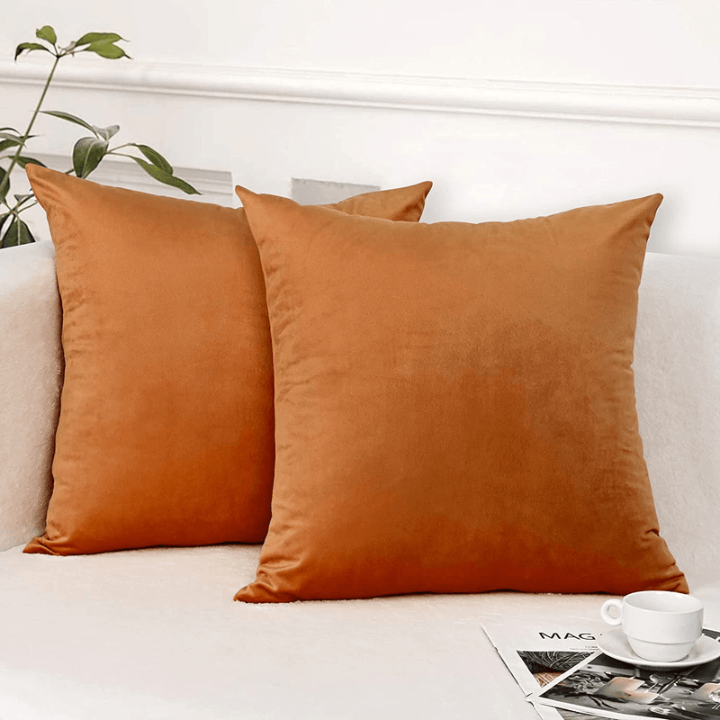 Yastouay 2 Pack Throw Pillow Covers, Teal Decorative Pillow Covers, Solid Sofa Pillows, Soft Velvet Pillow Case, Square Accent Cushion Covers for Sofa Couch Bed Chair, 18 X 18 Inches Home & Garden > Decor > Chair & Sofa Cushions Yastouay Orange 18 x 18-Inch 