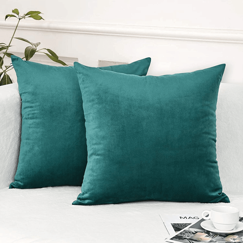 Yastouay 2 Pack Throw Pillow Covers, Teal Decorative Pillow Covers, Solid Sofa Pillows, Soft Velvet Pillow Case, Square Accent Cushion Covers for Sofa Couch Bed Chair, 18 X 18 Inches Home & Garden > Decor > Chair & Sofa Cushions Yastouay   