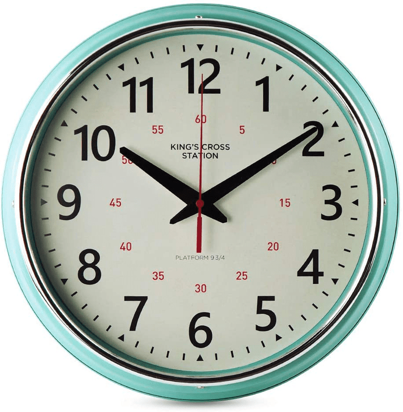 YAVIS Countryside Style Metal Wall Clock, Retro Vintage Wall Clock, Non Ticking Silent, Easy to Read for Living Room/Kitchen/Bedroom/Office 12.4" INCH (Turquoise)