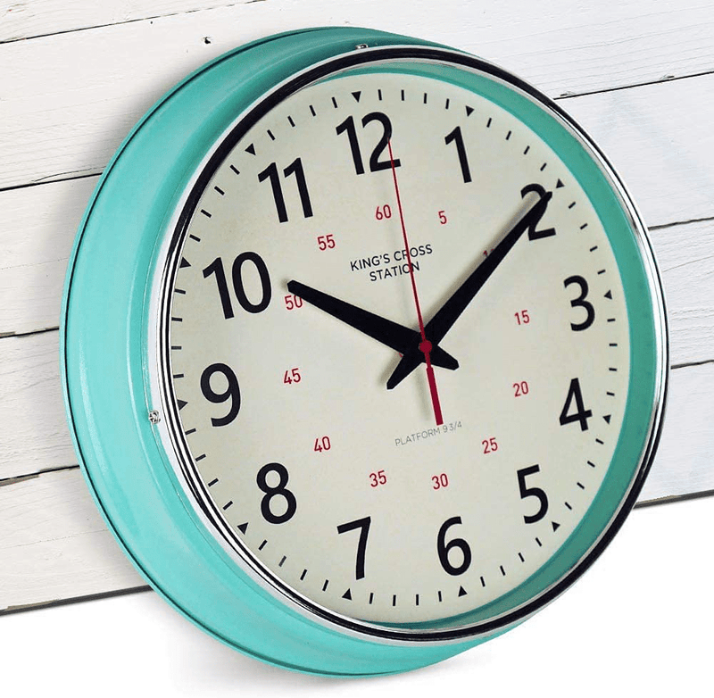 YAVIS Countryside Style Metal Wall Clock, Retro Vintage Wall Clock, Non Ticking Silent, Easy to Read for Living Room/Kitchen/Bedroom/Office 12.4" INCH (Turquoise)