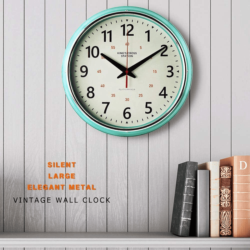 YAVIS Countryside Style Metal Wall Clock, Retro Vintage Wall Clock, Non Ticking Silent, Easy to Read for Living Room/Kitchen/Bedroom/Office 12.4" INCH (Turquoise) Home & Garden > Decor > Clocks > Wall Clocks YAVIS   