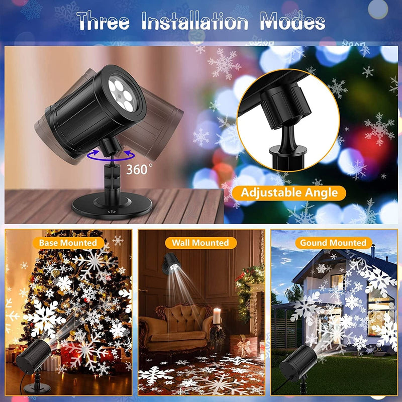 YAZEKY Holiday Snowflake Projector Light, Snowfall LED Light Adjustable Lamp, IP65 Waterproof White Snow Decoration Spotlights for Outdoor Indoor Night Light for Christmas Holiday Party Garden