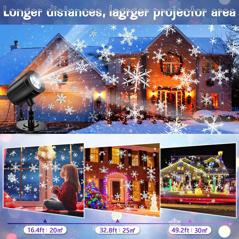 YAZEKY Holiday Snowflake Projector Light, Snowfall LED Light Adjustable Lamp, IP65 Waterproof White Snow Decoration Spotlights for Outdoor Indoor Night Light for Christmas Holiday Party Garden