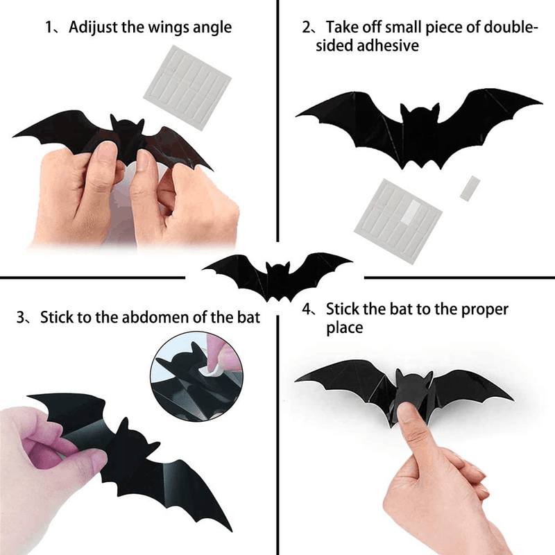 YAZJIWAN Halloween Party Decorations PVC 3D Bats Wall Decal Wall Sticker, Halloween Eve Decor Home Window Decoration Set, Halloween Decor Party Favors Props Supplies Decor (48-Pack) Arts & Entertainment > Party & Celebration > Party Supplies BHSELLY   